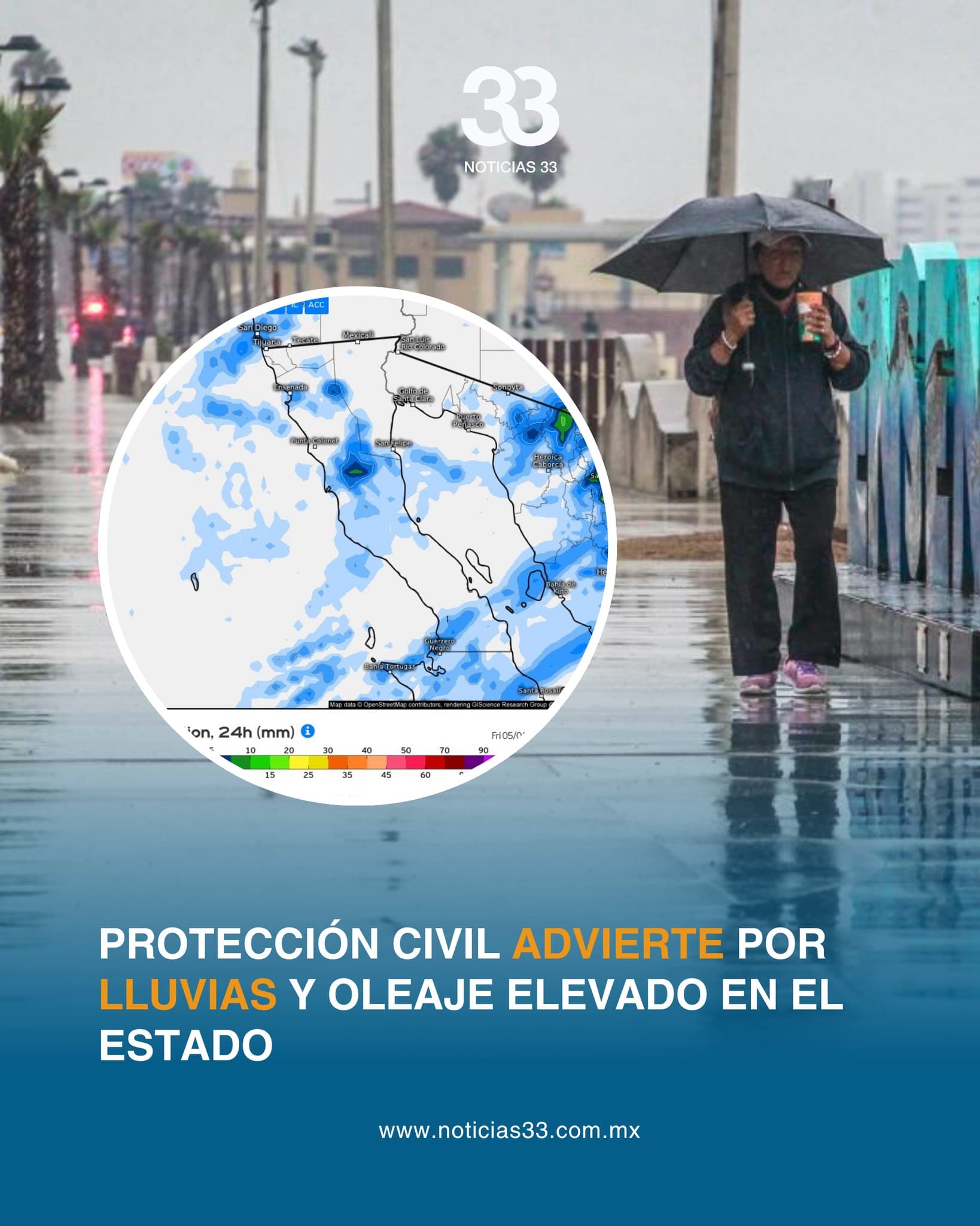 Alertan por lluvias y fuertes vientos en Baja California