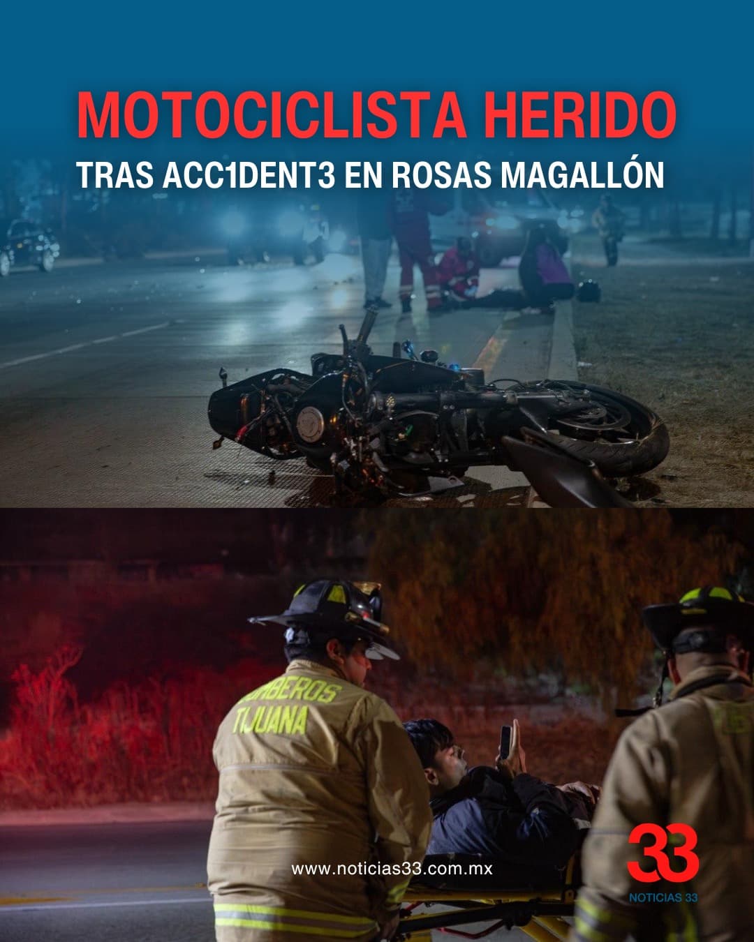Motociclista resulta herido tras choque en Rosas Magallón
