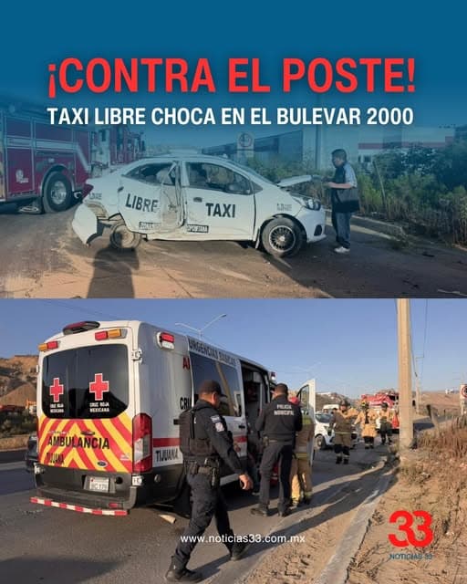 Taxi libre se impacta contra poste en el bulevar 2000