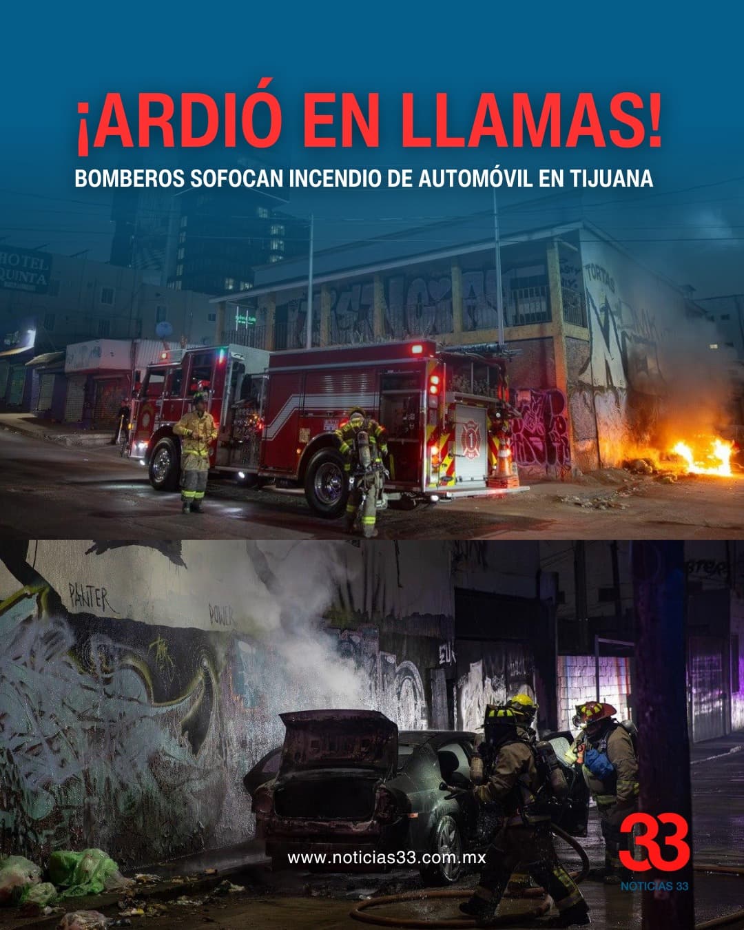 Vehículo se incendia en la Zona Centro de Tijuana